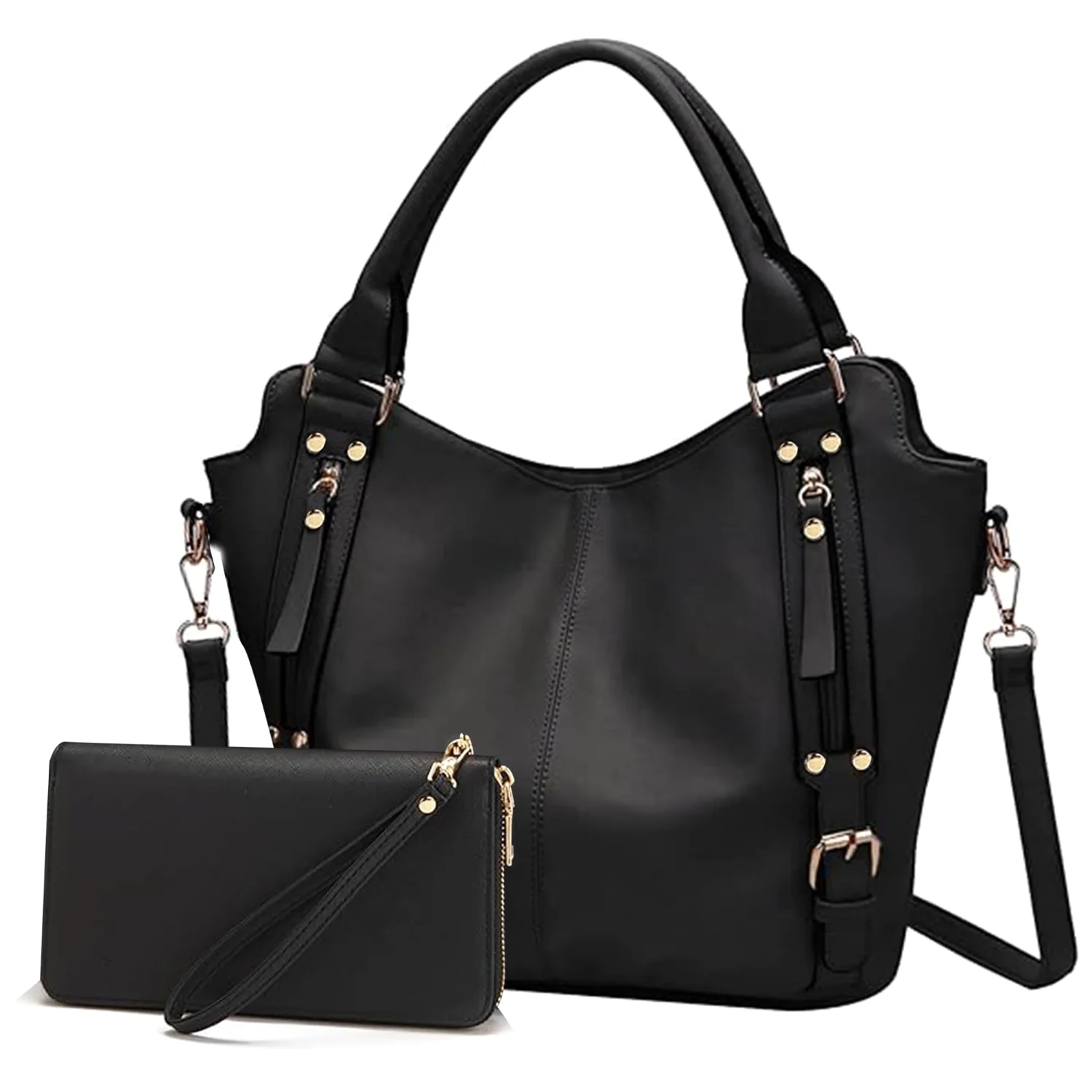 Soperwillton Two-Piece Crossbody Hobo Set, Black