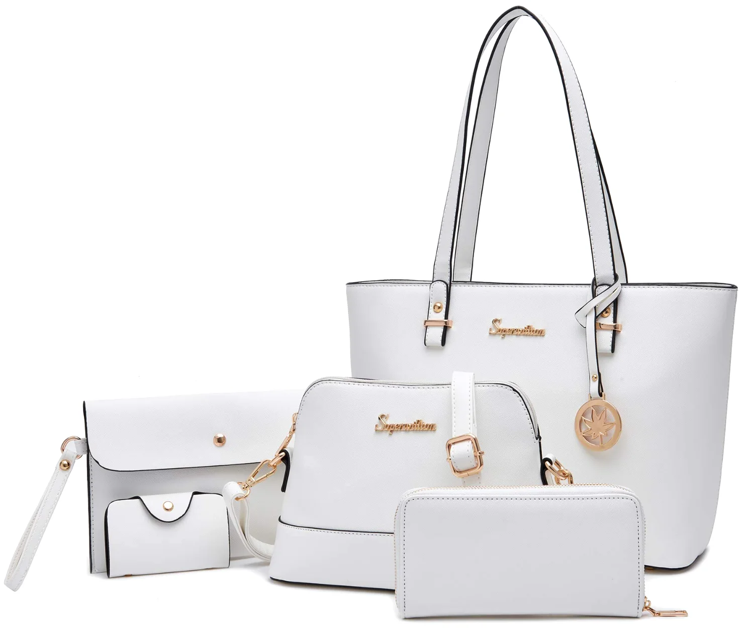 Soperwillton Five-Piece Shoulder Tote Set, Beige