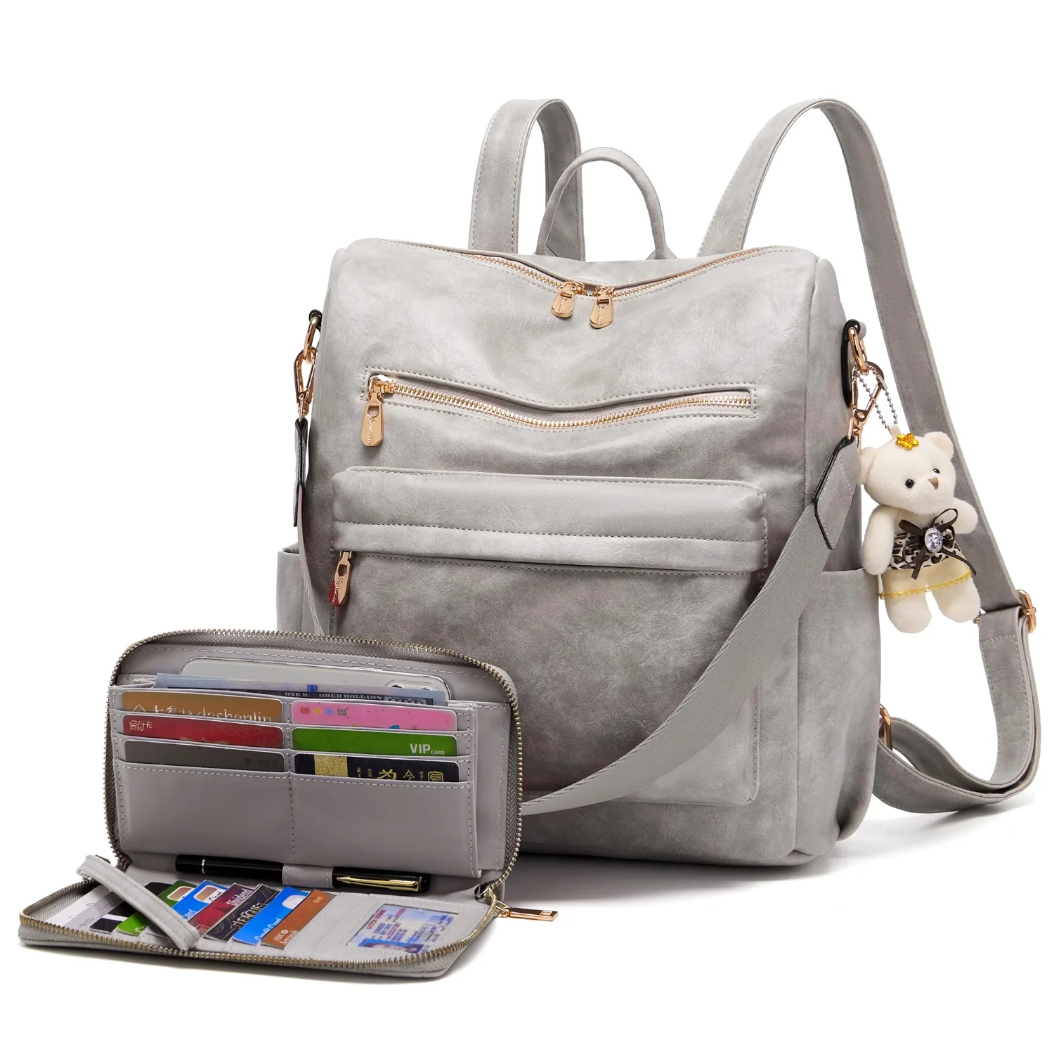 Soperwillton Two-Piece Backpack Purse Set, Gray